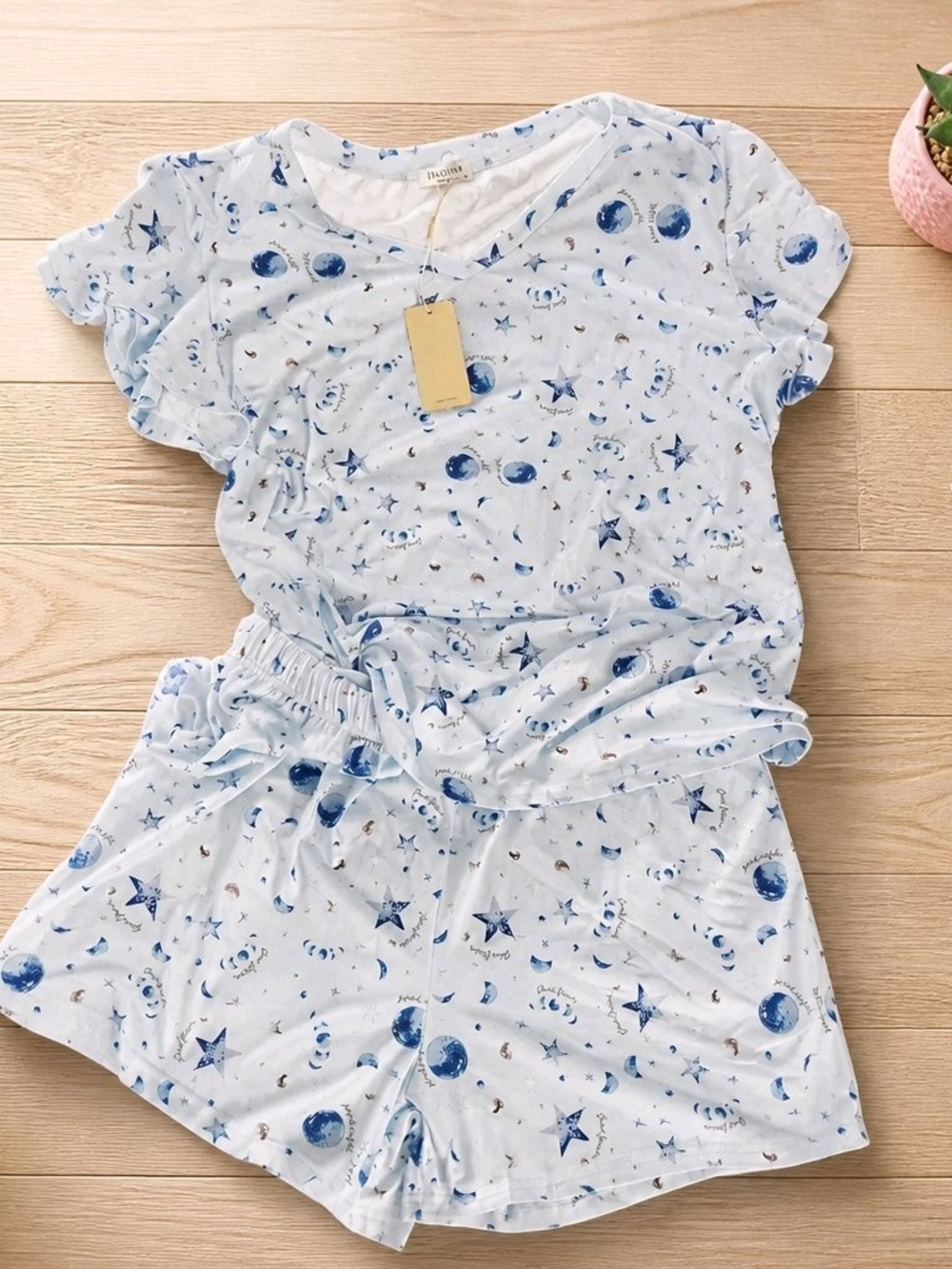 Light Blue Celestial Short Pajama Set